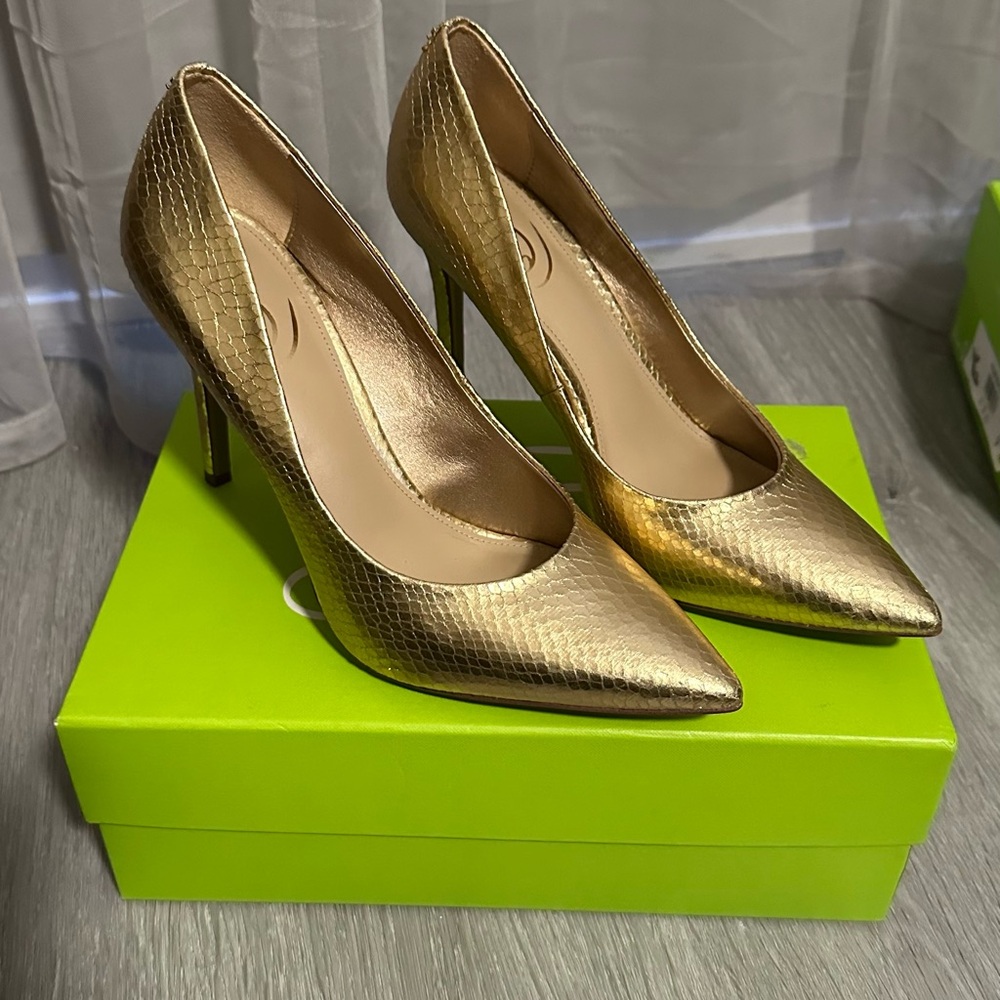 Sam Edelman Gold Snakeskin Heels